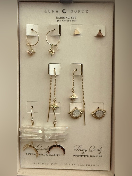 Luna Norte Jewelry - NIB Luna Norte Goldtone Star and Quartz Earring Set of 5 pair